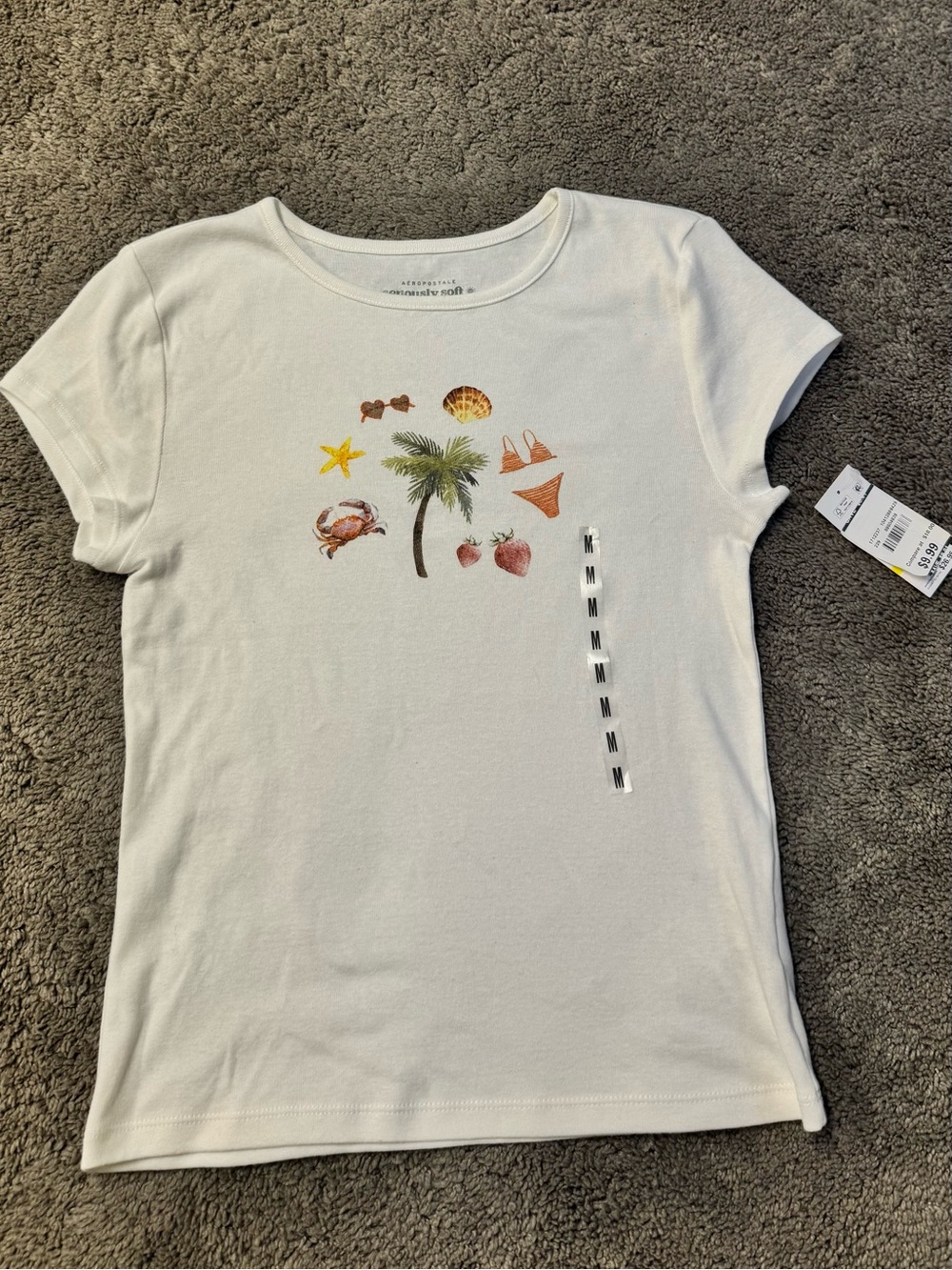 Aeropostale White Short Sleeve Tee with Tropical Summer Icons